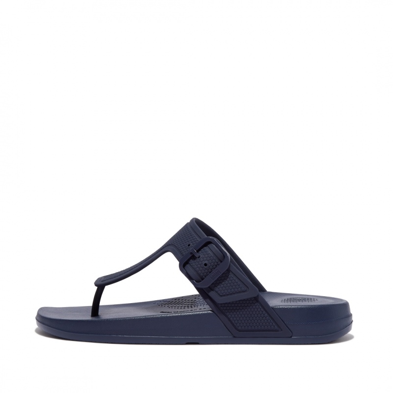 Fitflop Iqushion Adjustable Buckle Women\'s Flip Flops Navy | IE-QRIS-05196