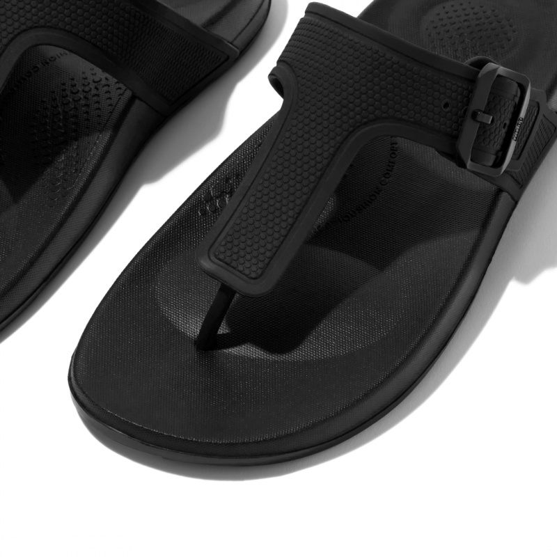 Fitflop Iqushion Adjustable Buckle Women's Flip Flops Black | IE-LOHU-37418