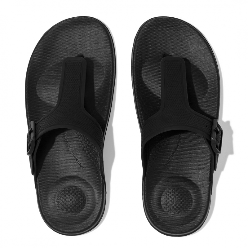 Fitflop Iqushion Adjustable Buckle Women's Flip Flops Black | IE-LOHU-37418