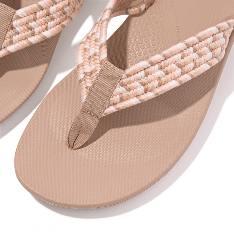 Fitflop Iqushion Cotton Webbing Flip Flops Women's Flip Flops Beige | IE-PXUF-43287