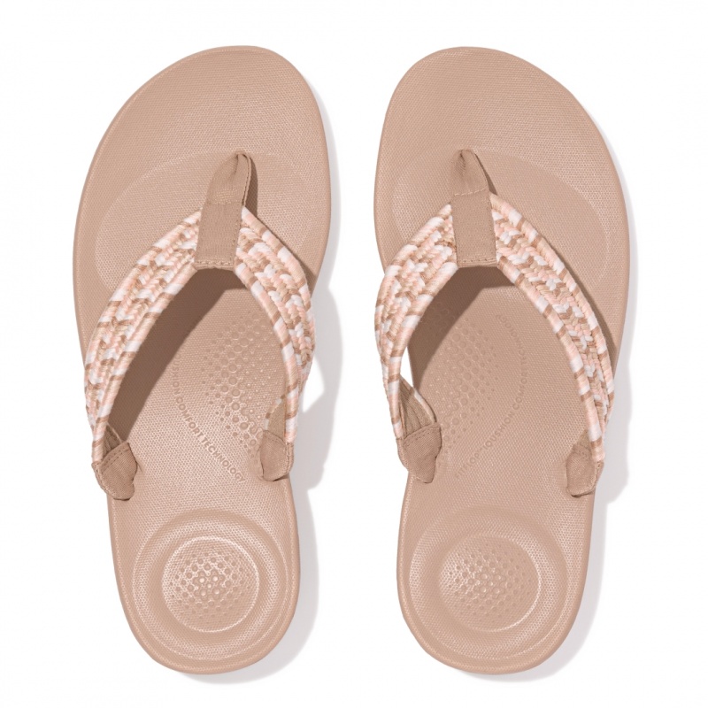 Fitflop Iqushion Cotton Webbing Flip Flops Women's Flip Flops Beige | IE-PXUF-43287