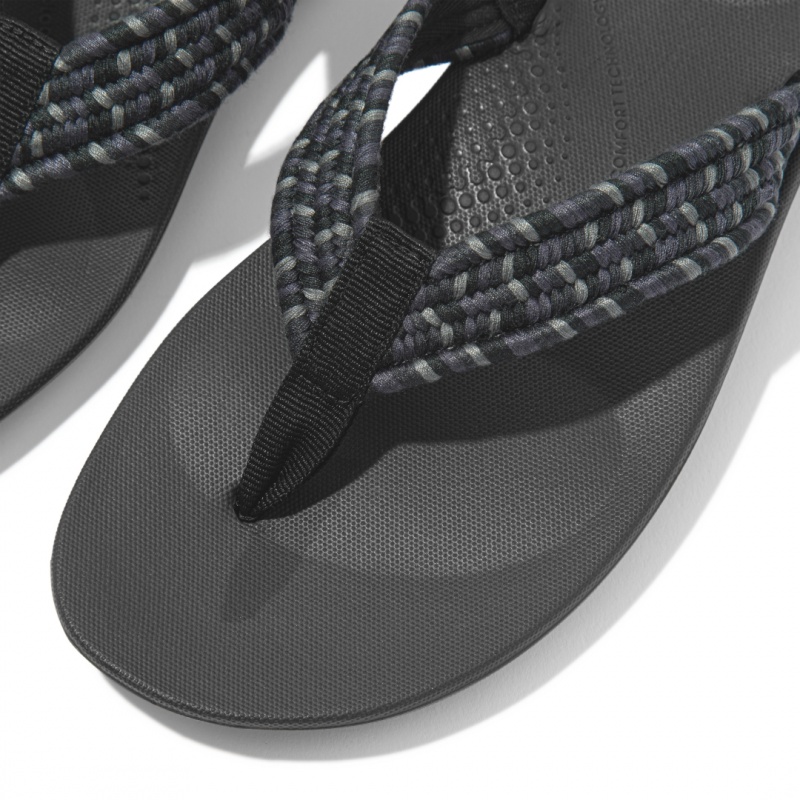 Fitflop Iqushion Cotton Webbing Flip Flops Women's Flip Flops Black | IE-RXKM-01265