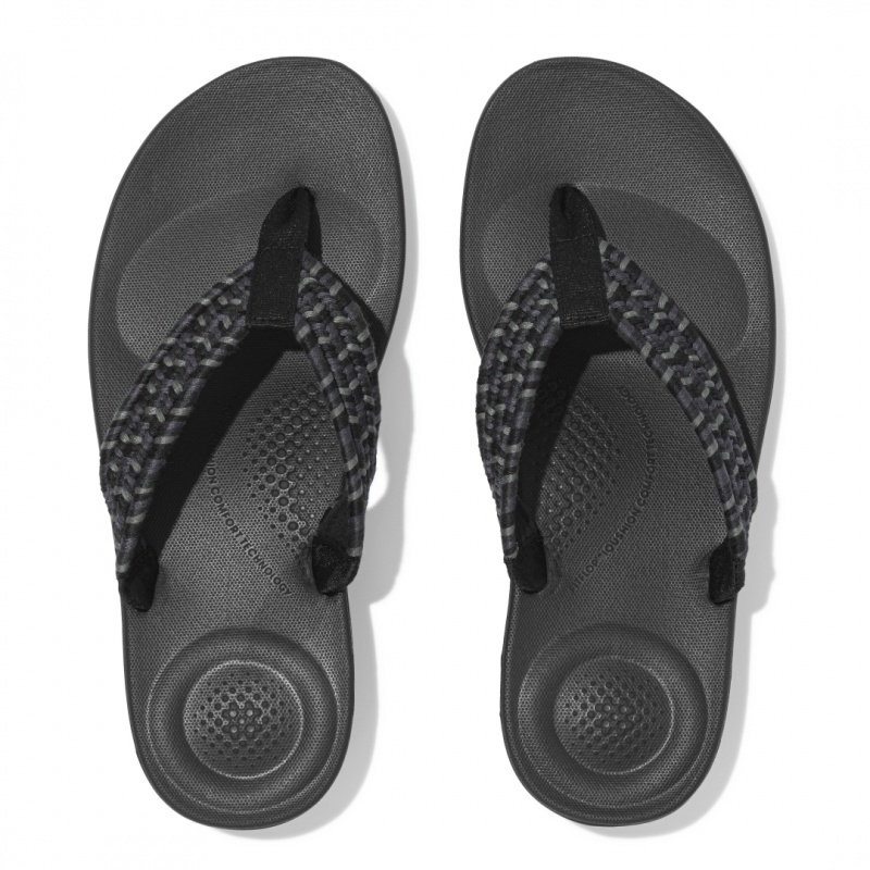 Fitflop Iqushion Cotton Webbing Flip Flops Women's Flip Flops Black | IE-RXKM-01265