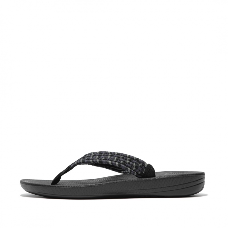 Fitflop Iqushion Cotton Webbing Flip Flops Women\'s Flip Flops Black | IE-RXKM-01265