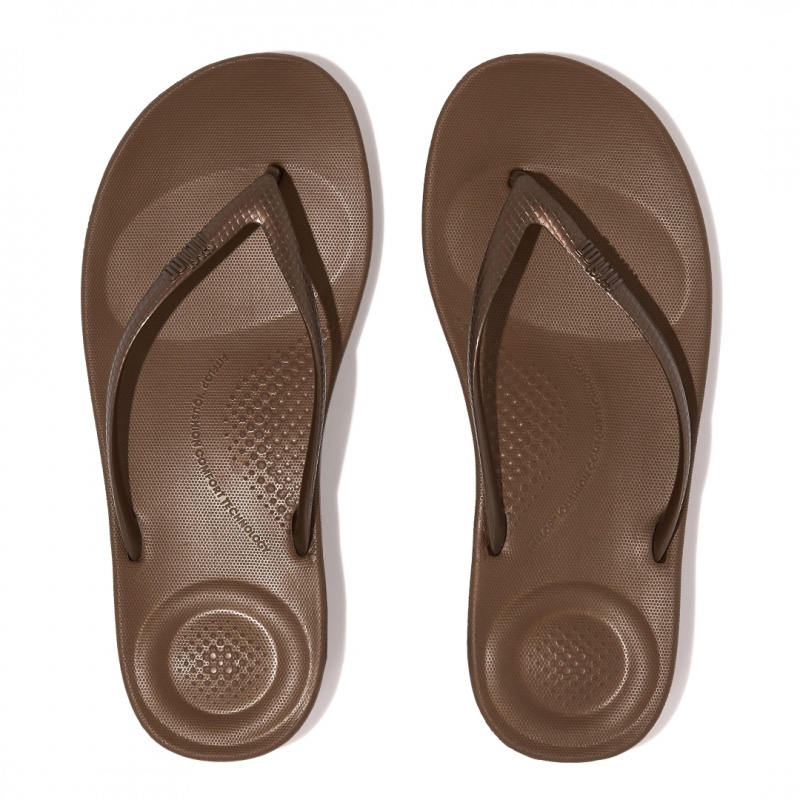 Fitflop Iqushion Ergonomc Women's Flip Flops Brown | IE-RNFU-56082