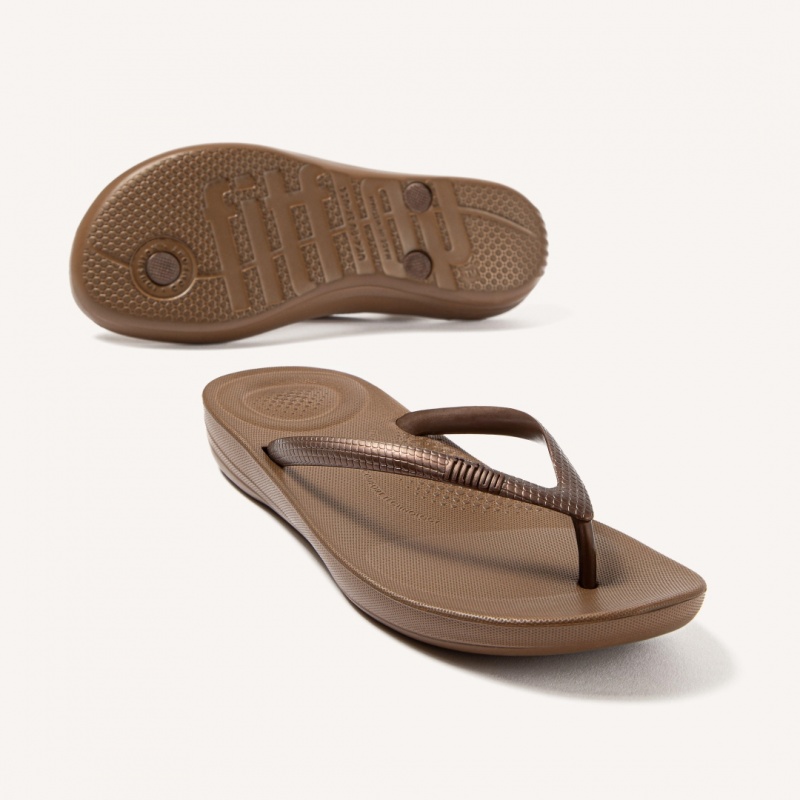 Fitflop Iqushion Ergonomc Women's Flip Flops Brown | IE-RNFU-56082