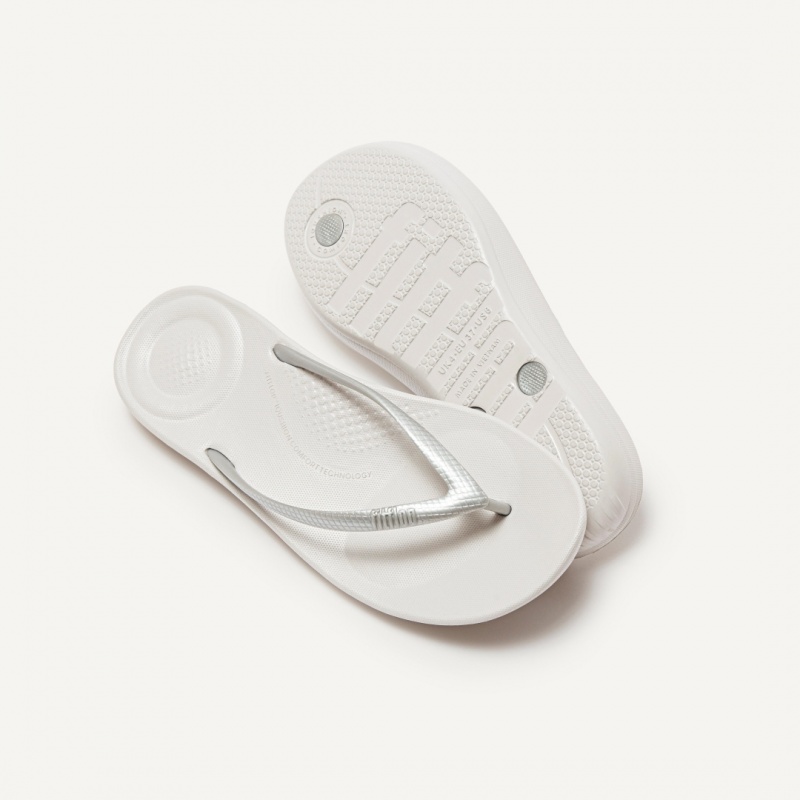 Fitflop Iqushion Ergonomc Women's Flip Flops Silver | IE-QRMU-87306