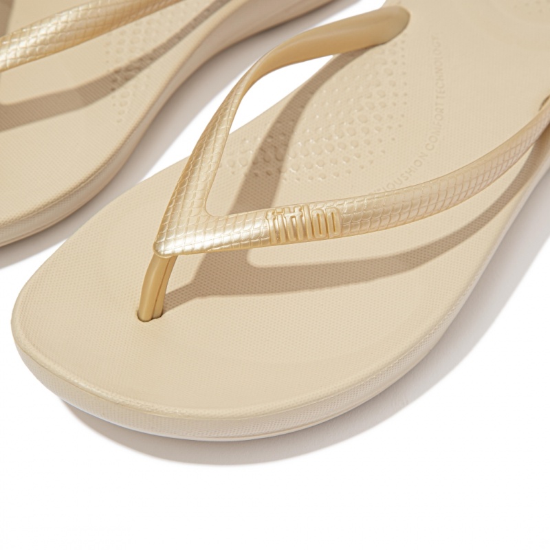 Fitflop Iqushion Ergonomc Women's Flip Flops Gold | IE-LYXU-64237