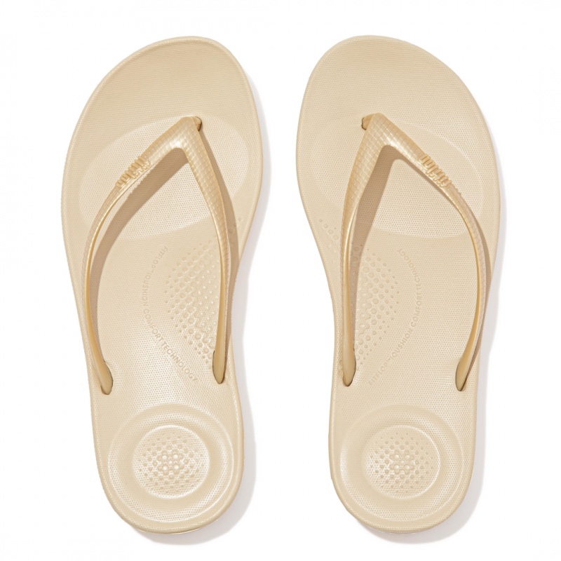 Fitflop Iqushion Ergonomc Women's Flip Flops Gold | IE-LYXU-64237