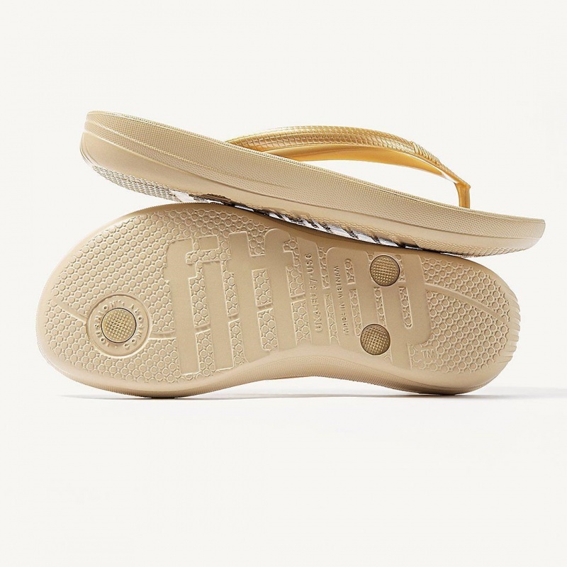 Fitflop Iqushion Ergonomc Women's Flip Flops Gold | IE-LYXU-64237