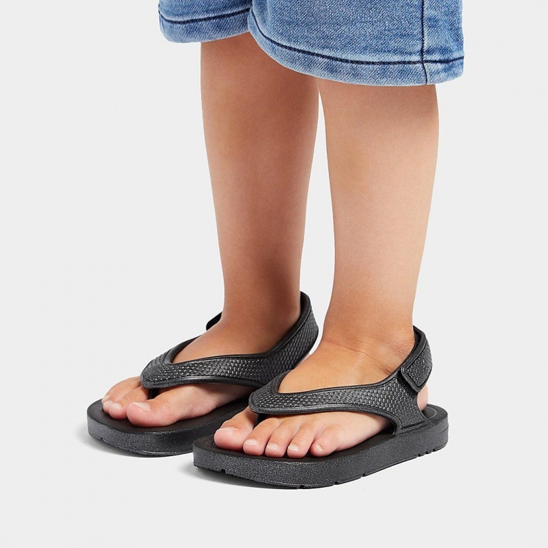 Fitflop Iqushion Eva Back Straps Kids'' Flip Flops Black | IE-RCFX-80594