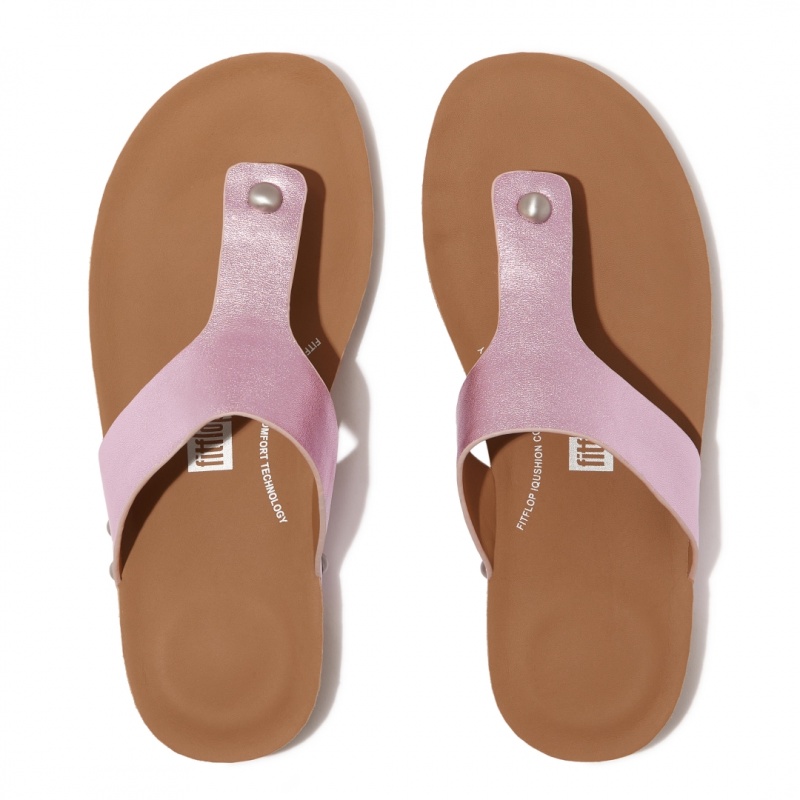 Fitflop Iqushion Leather Thongs Women's Toe-Post Sandals Purple | IE-XGHJ-76140