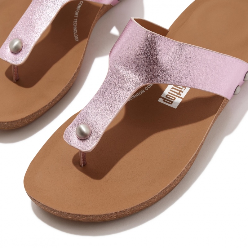 Fitflop Iqushion Leather Thongs Women's Toe-Post Sandals Purple | IE-XGHJ-76140