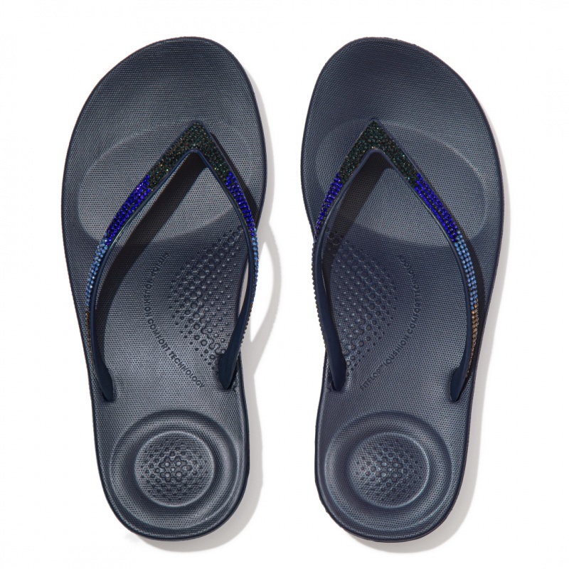 Fitflop Iqushion Ombre Glitter Women's Flip Flops Navy | IE-DNPF-63418