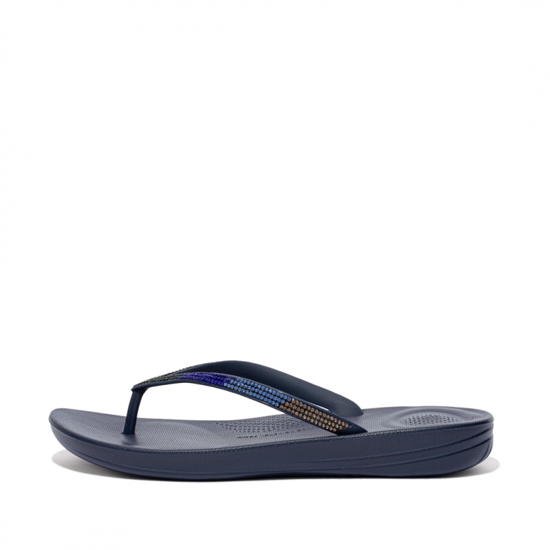 Fitflop Iqushion Ombre Glitter Women\'s Flip Flops Navy | IE-DNPF-63418