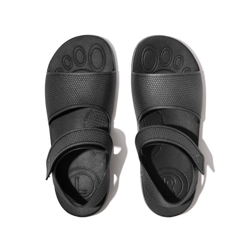 Fitflop Iqushion Rubber Kids'' Back-Strap Sandals Black | IE-HISE-37056