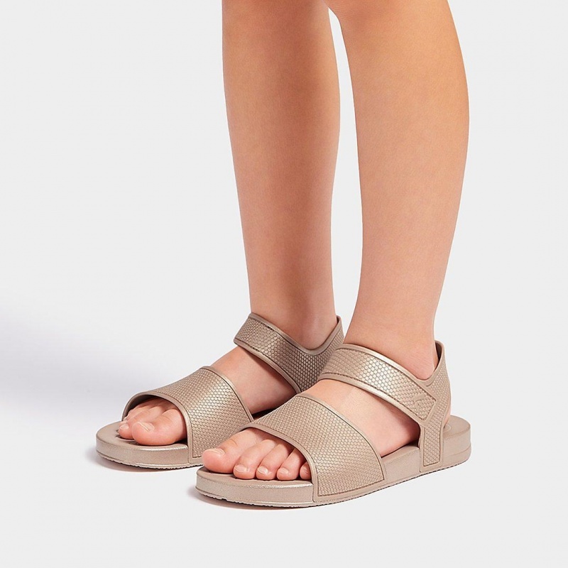 Fitflop Iqushion Rubber Kids'' Back-Strap Sandals Gold | IE-HVZU-43960