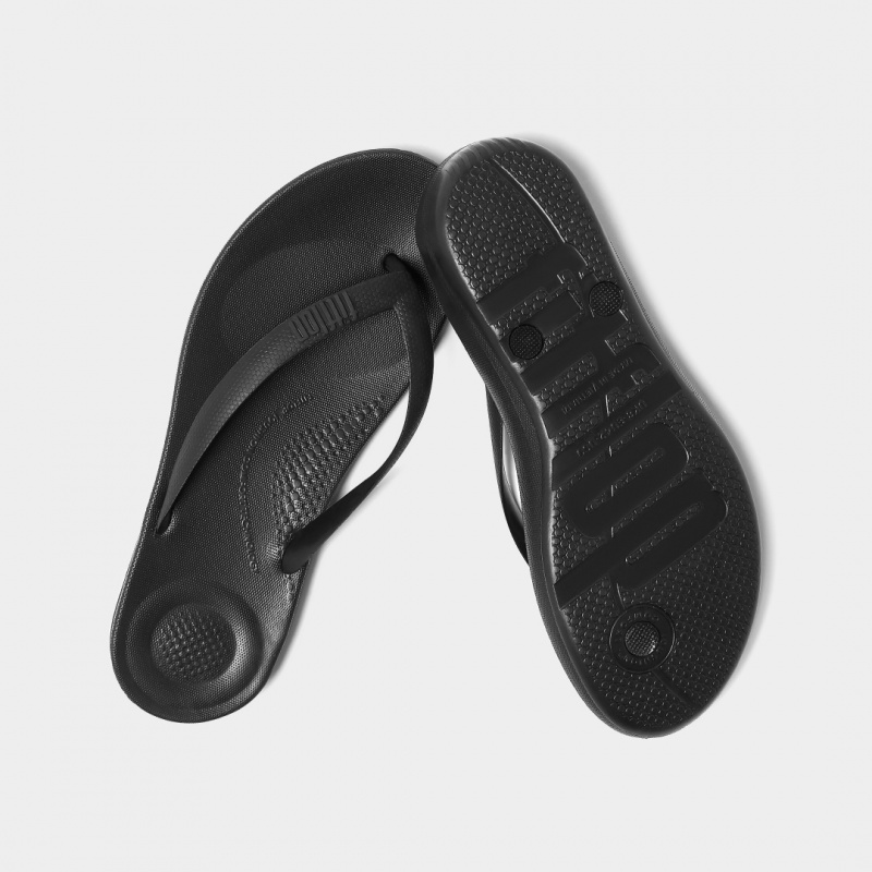 Fitflop Iqushion Rubber Men's Flip Flops Black | IE-QNTP-40721