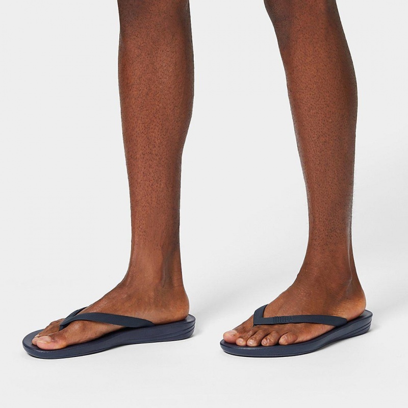 Fitflop Iqushion Rubber Men's Flip Flops Navy | IE-BXQT-92837