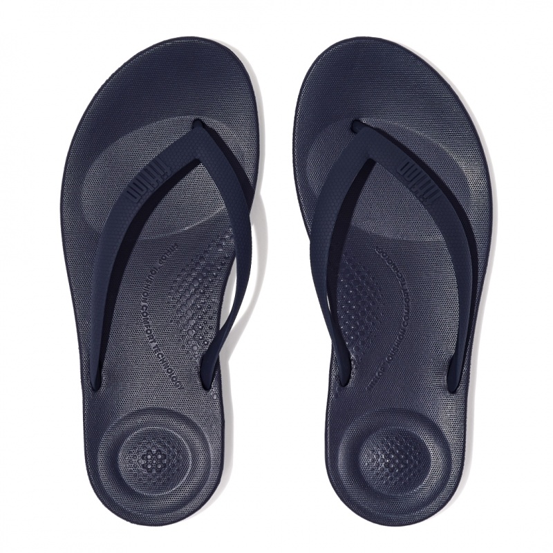 Fitflop Iqushion Rubber Men's Flip Flops Navy | IE-BXQT-92837