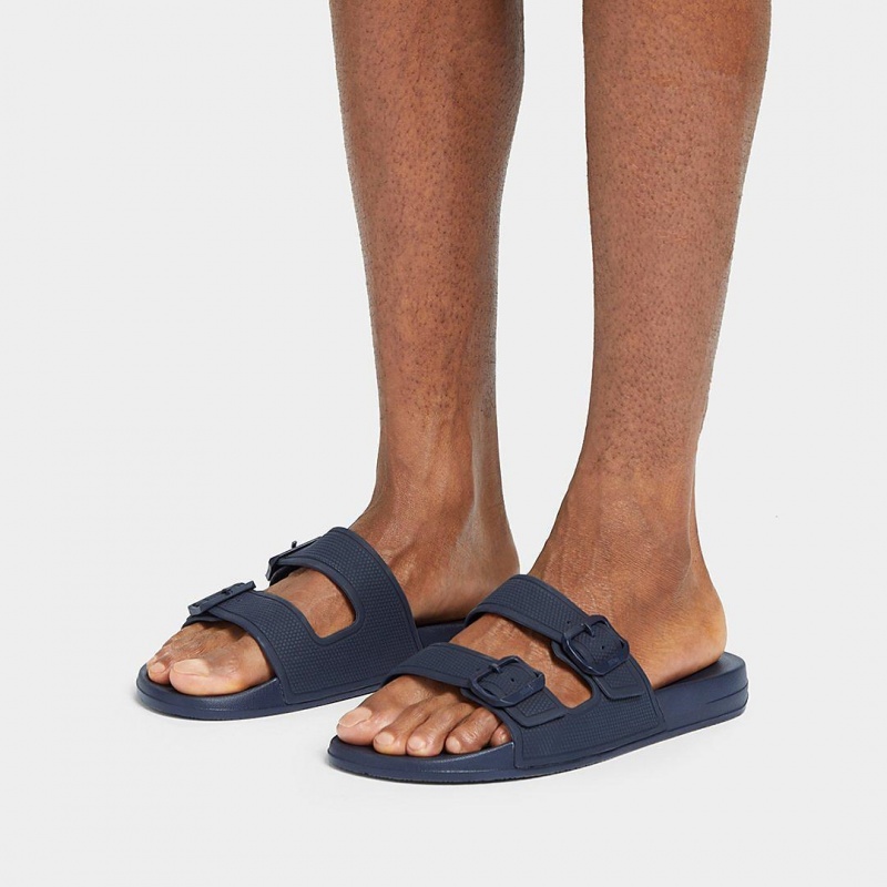 Fitflop Iqushion Rubber Men's Sandals Navy | IE-QNEX-47508