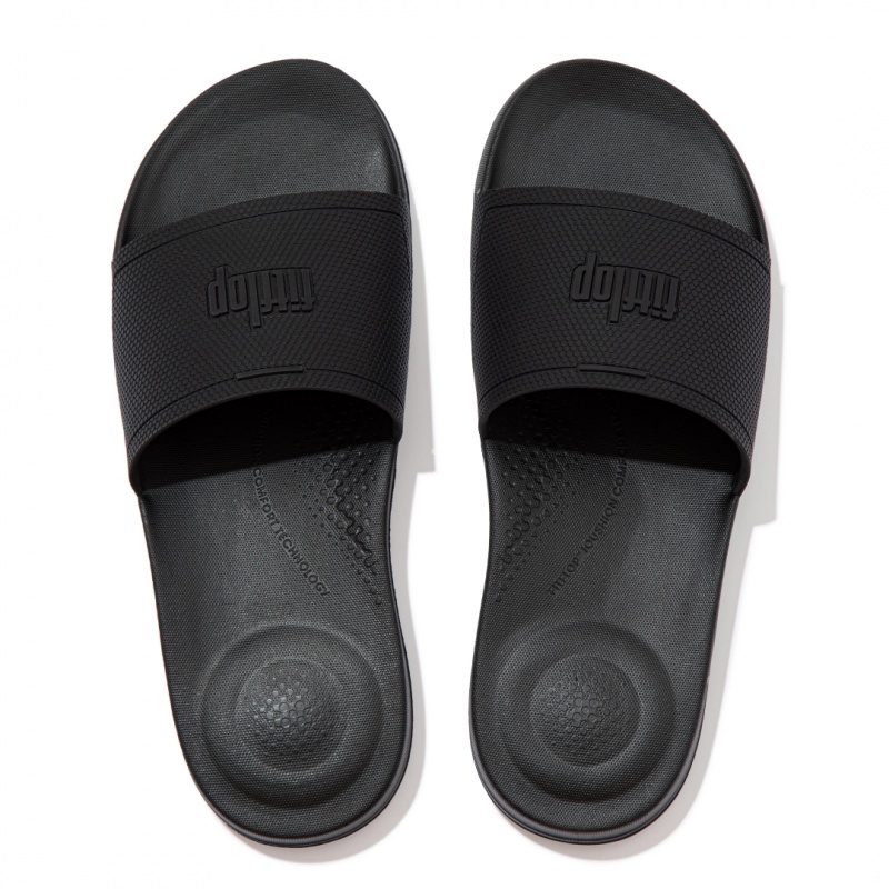 Fitflop Iqushion Rubber Men's Slides Black | IE-JMDI-58314