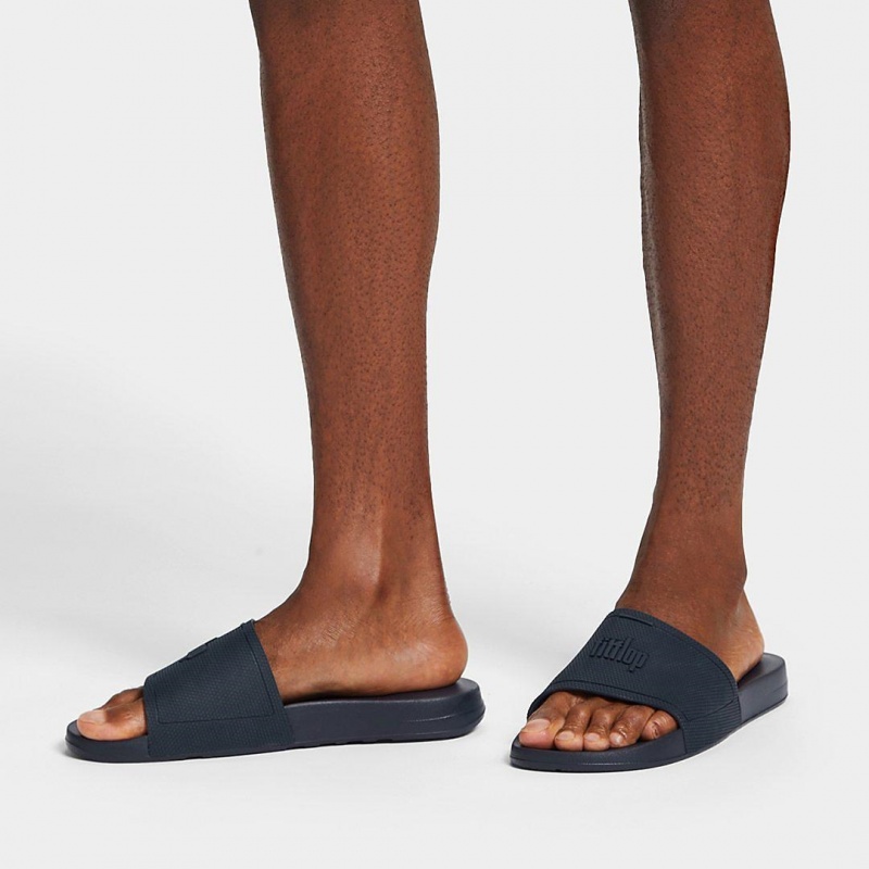 Fitflop Iqushion Rubber Men's Slides Navy | IE-HQZP-31692