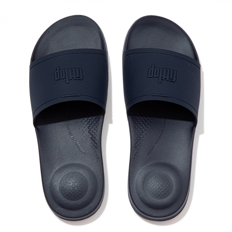 Fitflop Iqushion Rubber Men's Slides Navy | IE-HQZP-31692