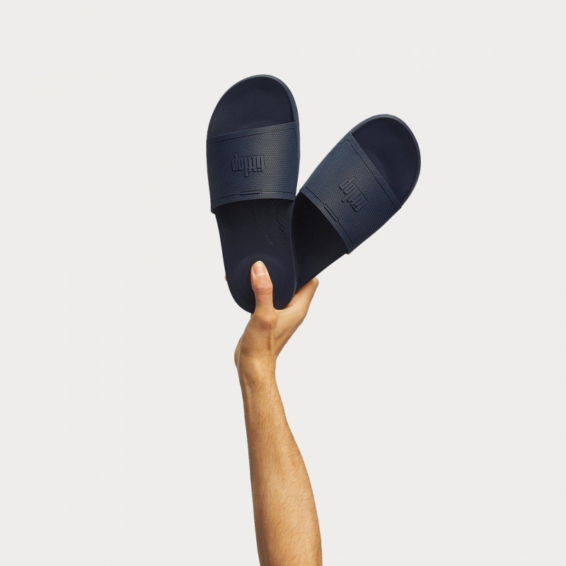 Fitflop Iqushion Rubber Men's Slides Navy | IE-HQZP-31692