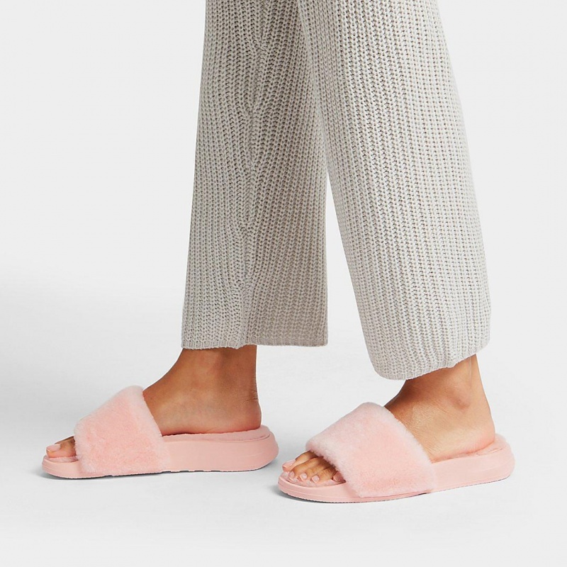 Fitflop Iqushion Shearling Slides Women's Slides Pink | IE-MAFW-05678