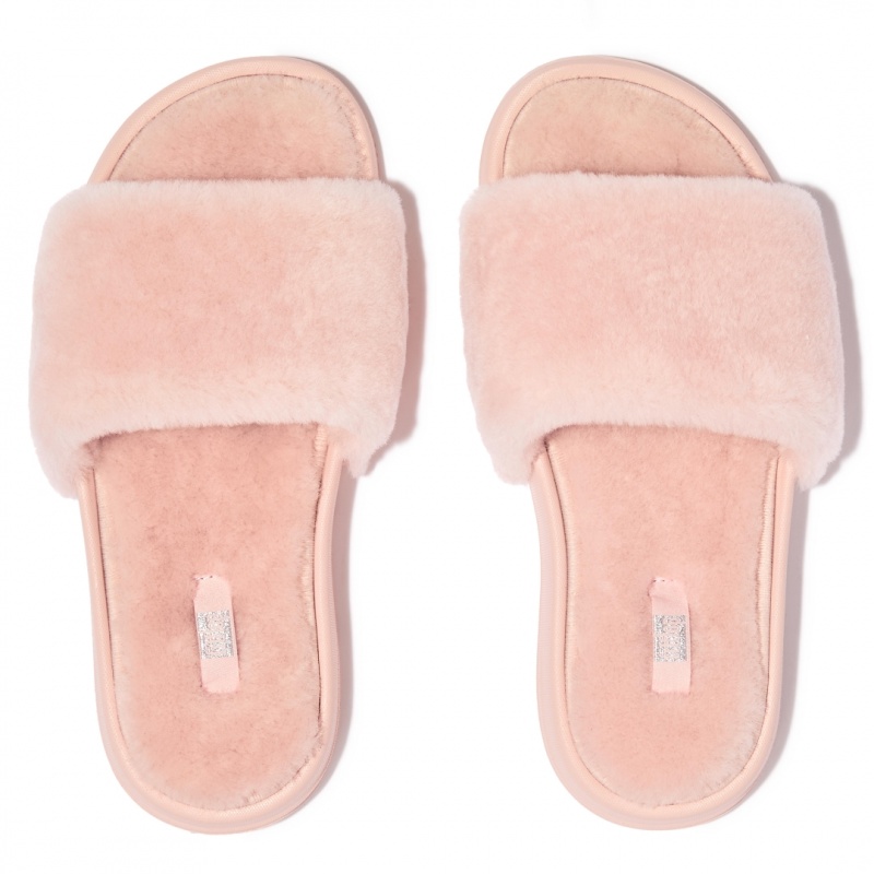 Fitflop Iqushion Shearling Slides Women's Slides Pink | IE-MAFW-05678