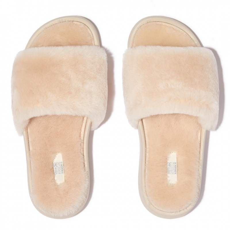 Fitflop Iqushion Shearling Women's Slides White | IE-IWAX-40785