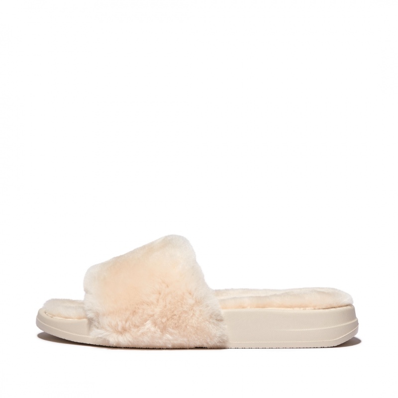 Fitflop Iqushion Shearling Women\'s Slides White | IE-IWAX-40785