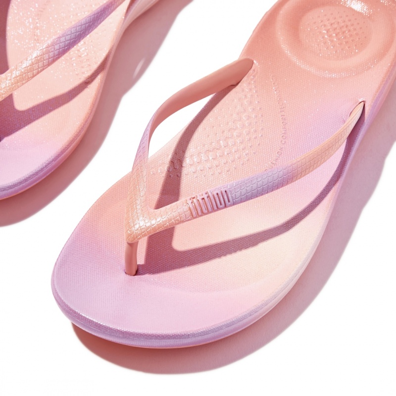 Fitflop Iqushion Snake Embossed Rubber Tpu Women's Flip Flops Pink | IE-FQZY-20856