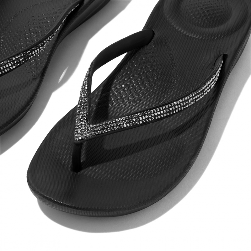 Fitflop Iqushion Sparkle Women's Flip Flops Black | IE-BQWE-28091