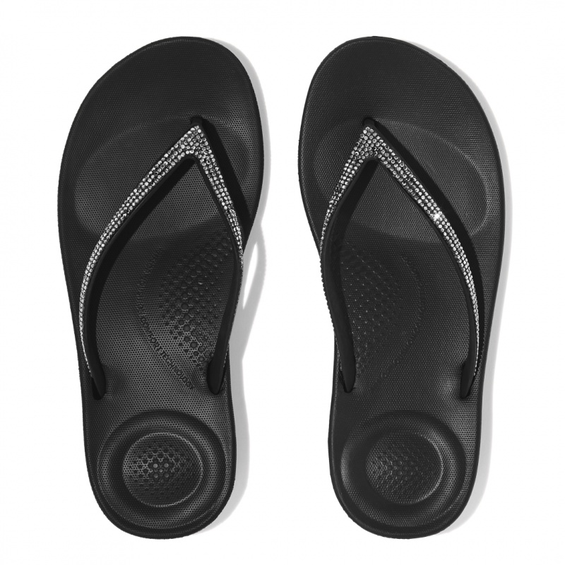 Fitflop Iqushion Sparkle Women's Flip Flops Black | IE-BQWE-28091