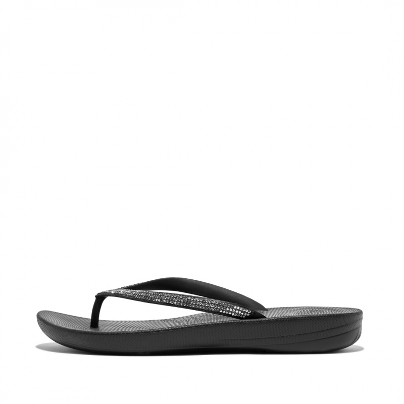 Fitflop Iqushion Sparkle Women\'s Flip Flops Black | IE-BQWE-28091