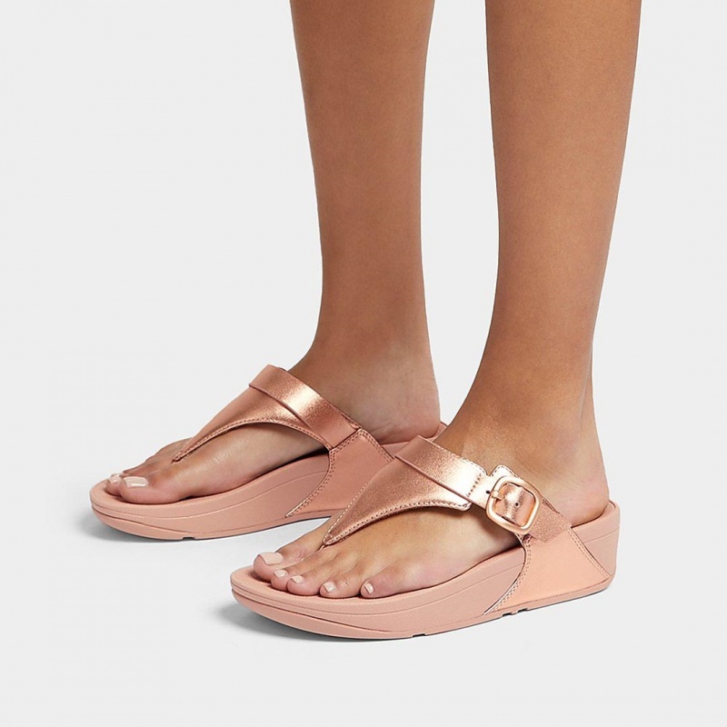 Fitflop Lulu Adjustable Leather Women's Toe-Post Sandals Gold | IE-LPWT-74325