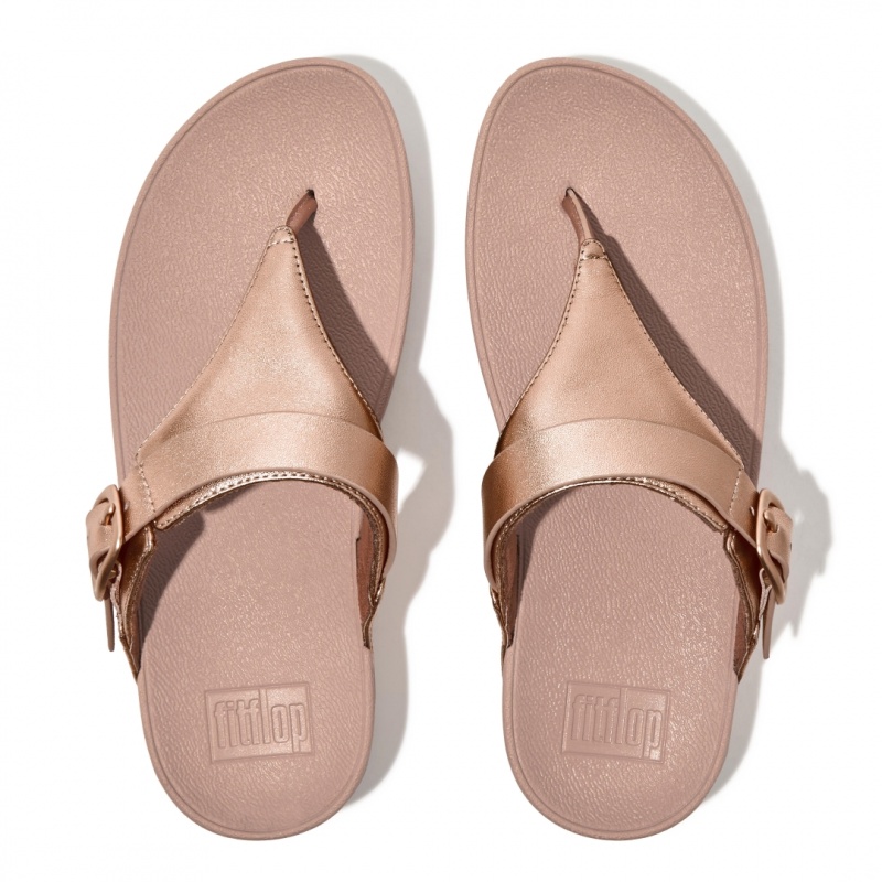 Fitflop Lulu Adjustable Leather Women's Toe-Post Sandals Gold | IE-LPWT-74325