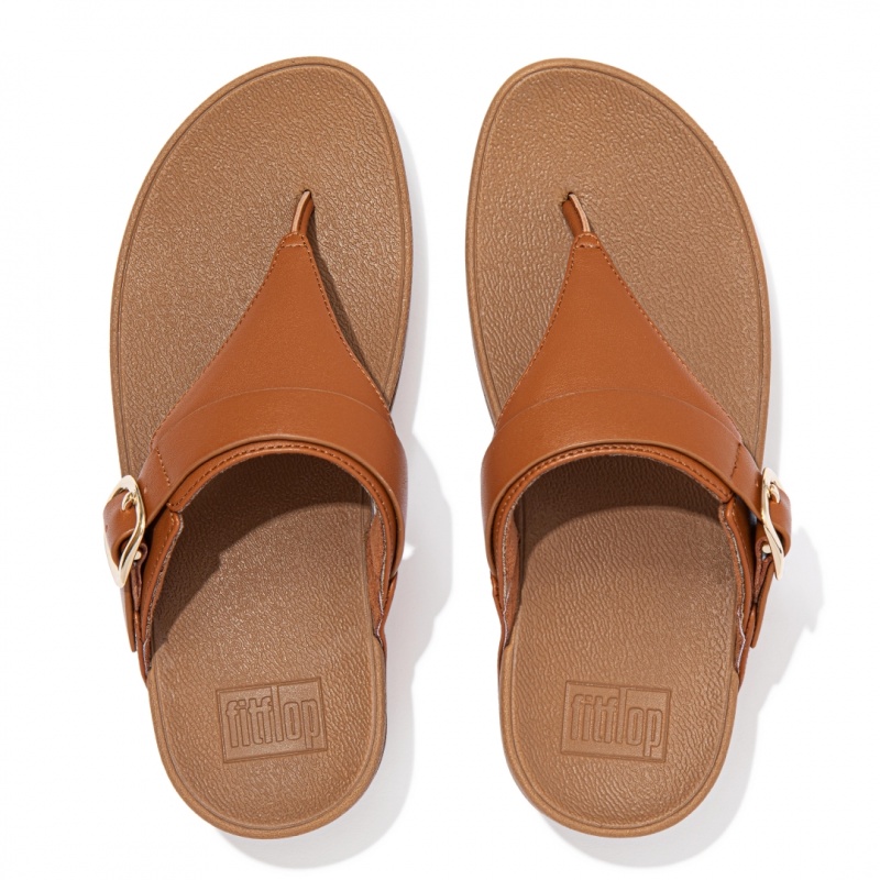 Fitflop Lulu Adjustable Leather Women's Toe-Post Sandals Brown | IE-WHFM-57902