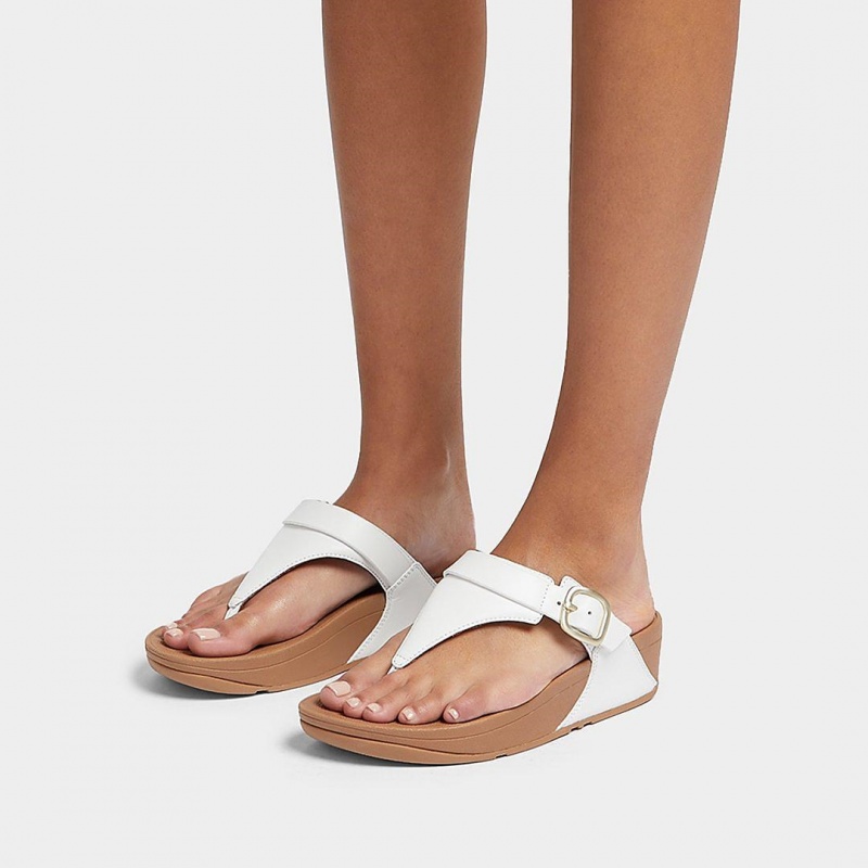 Fitflop Lulu Adjustable Leather Women's Toe-Post Sandals White | IE-KYNP-54782