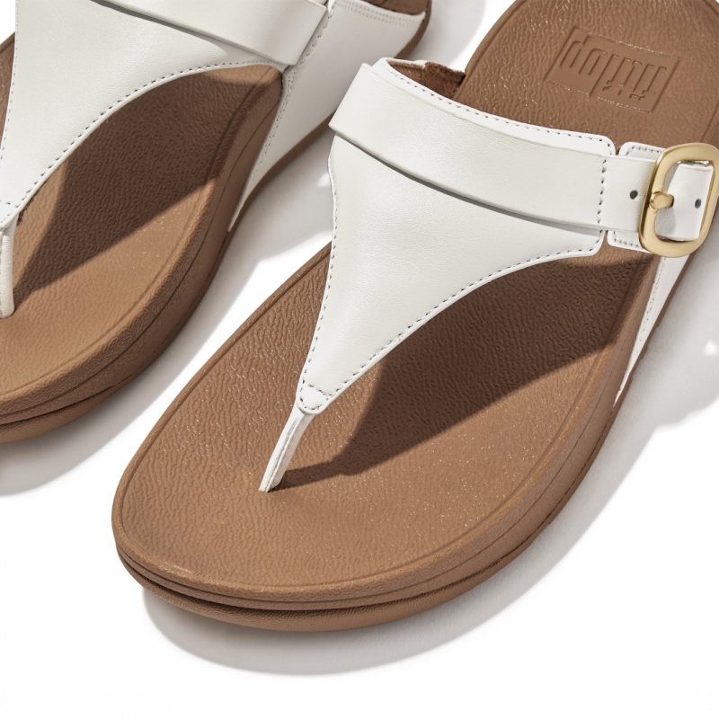 Fitflop Lulu Adjustable Leather Women's Toe-Post Sandals White | IE-KYNP-54782