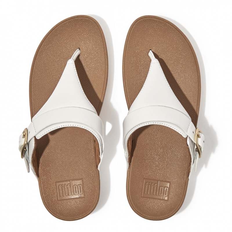 Fitflop Lulu Adjustable Leather Women's Toe-Post Sandals White | IE-KYNP-54782