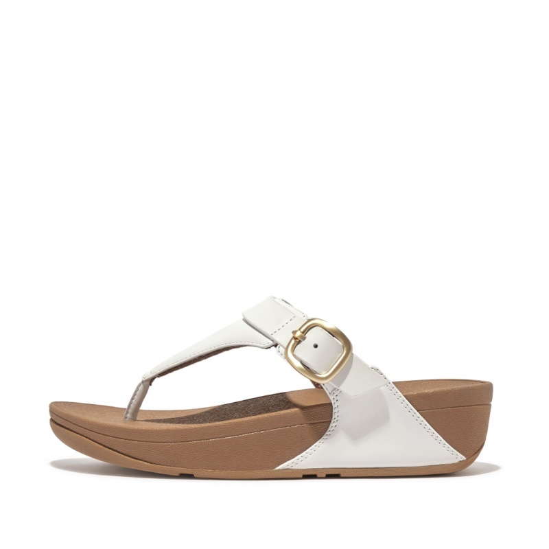 Fitflop Lulu Adjustable Leather Women\'s Toe-Post Sandals White | IE-KYNP-54782