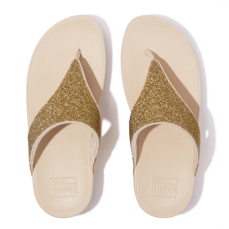 Fitflop Lulu Canvas Leather Thongs Women's Toe-Post Sandals Gold | IE-LOUM-91485