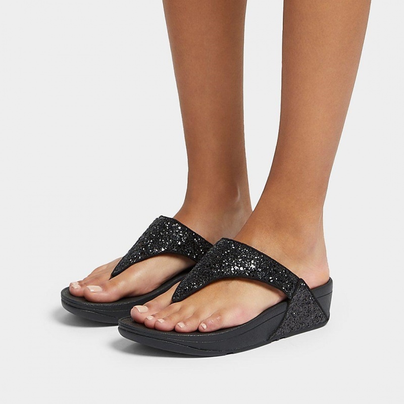 Fitflop Lulu Glitter Women's Toe-Post Sandals Black | IE-OXJR-24583