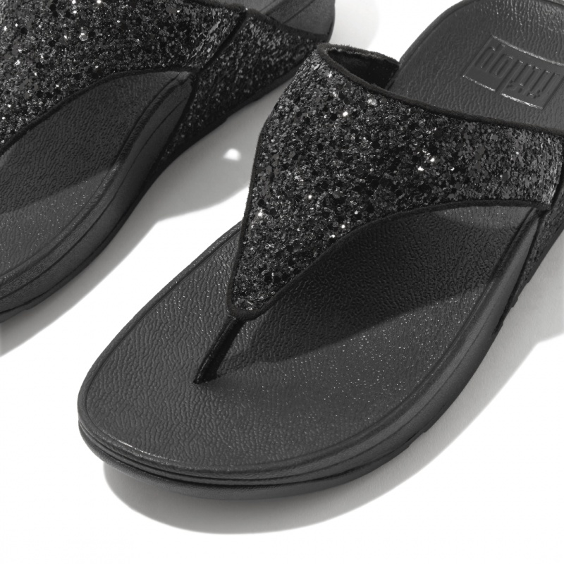 Fitflop Lulu Glitter Women's Toe-Post Sandals Black | IE-OXJR-24583