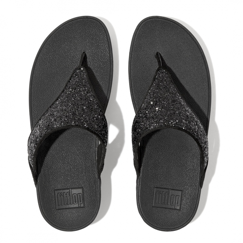 Fitflop Lulu Glitter Women's Toe-Post Sandals Black | IE-OXJR-24583