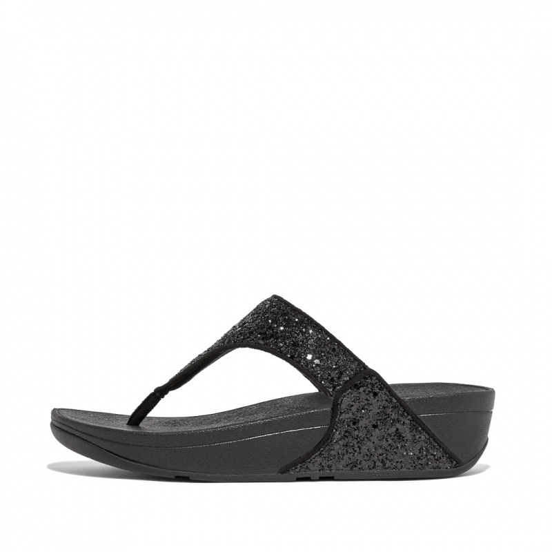 Fitflop Lulu Glitter Women\'s Toe-Post Sandals Black | IE-OXJR-24583