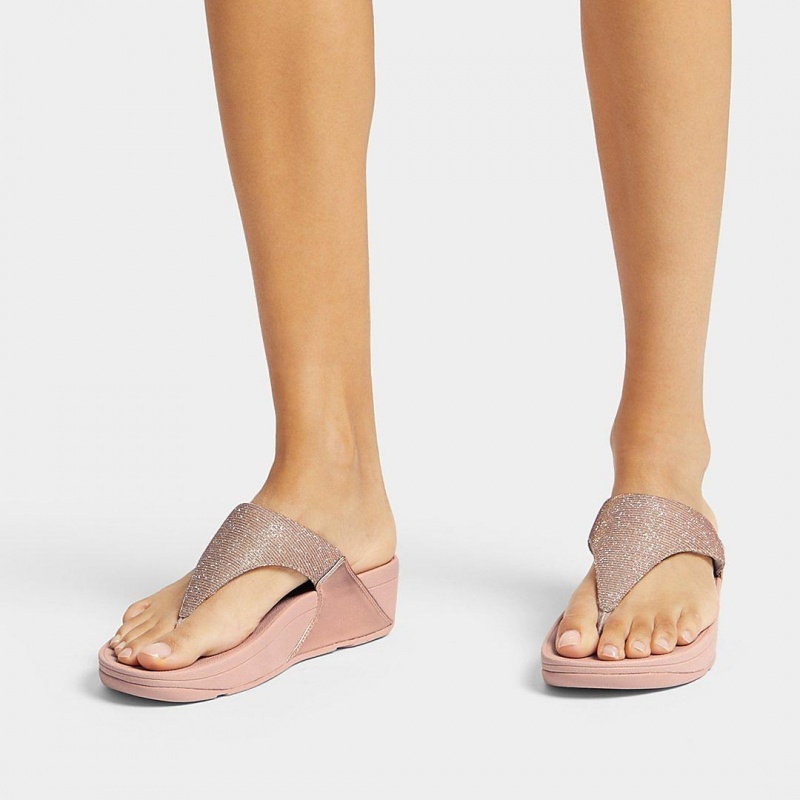 Fitflop Lulu Glitz Mesh Polyester Thongs Women's Toe-Post Sandals Rose Gold | IE-YZQB-78345